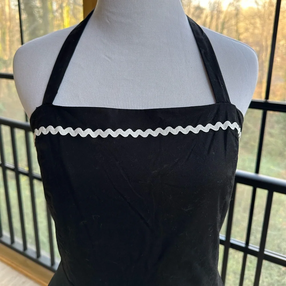 Cynthia Rowley Black Cotton Halter Sundress Circle Skirt RickRack Whimsigoth ~ M - Picture 3 of 15
